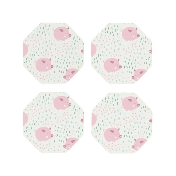 Naloa Cute Pigs Leather Coasters for Drinks, Durable Drink Coasters 4 Set for Tabletop Protection, Luxurious Home Décor and Housewarming Gift ( {designName})Octagon