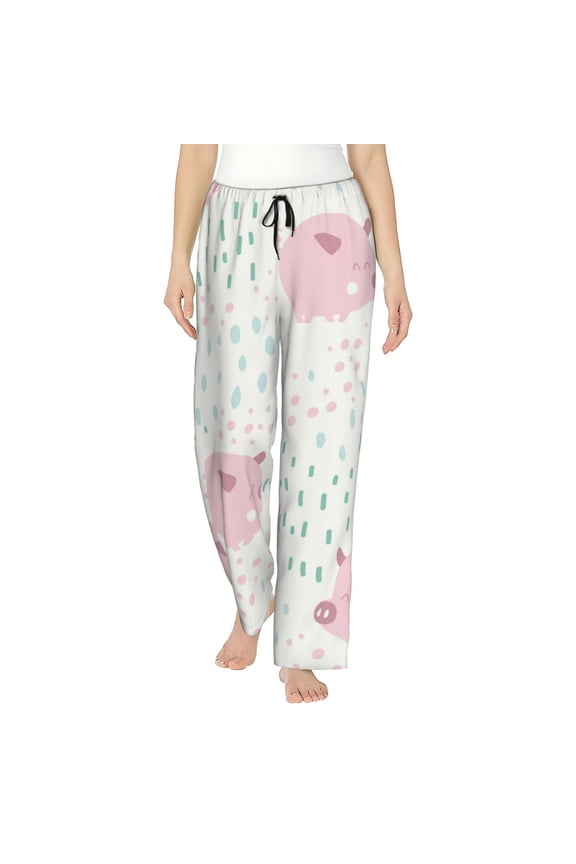 Cute Pigs Print Women’s Ultra-Soft Comfy Pajama Lounge Pants with Pockets & Drawstring