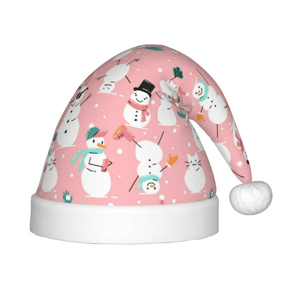 Naloa Cute Pink Snowman Cat Santa Hat for Kids Baby Christmas Hats,Girls Boys Toddler Plush Xmas Holiday Hat,Luxury Santa Claus Hat
