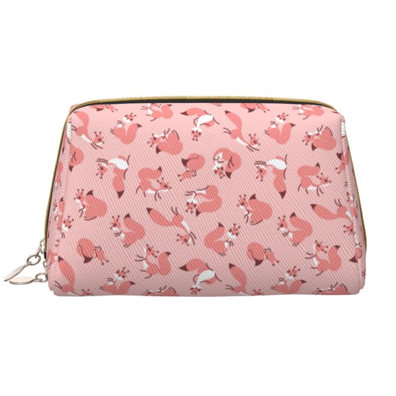 Naloa Cute Pink Squirrel Leather Makeup Bag for Purse Travel, Portable Small Cosmetic Organizer for Women and Girls, Make up Bag with Zipper