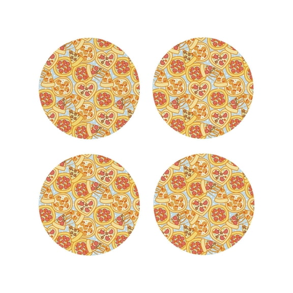 Naloa Cute Pizza In Various Leather Coasters for Drinks, Durable Drink Coasters 4 Set for Tabletop Protection, Luxurious Home Décor and Housewarming Gift ( {designName})Round Shape