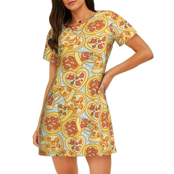 Naloa Cute Pizza In Various Print Women Nightgowns,Womens Loungewear,Short Sleeve Sleepwear,Comfy Ladies Nightdress