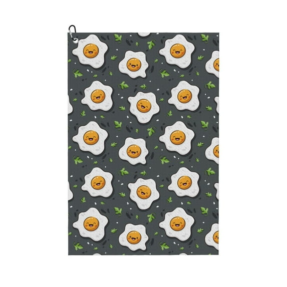 Naloa Cute Poached Eggs Golf Towel Golf Gift for Men and Women Golf Towel with Carabiner Clip to Quickly Remove Mud, Dirt and Sweat