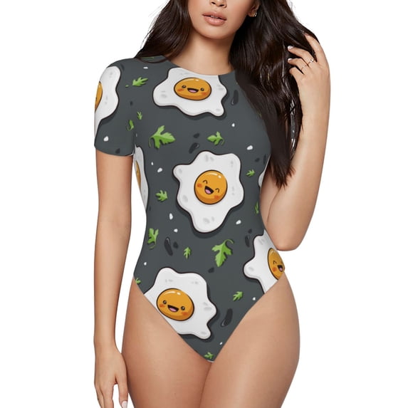Naloa Cute Poached Eggs Women's Short-Sleeved Onesie, One-Piece Swimsuit for Parties, dates, clubs - Medium