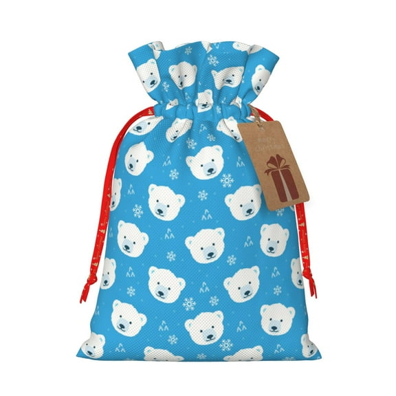 Naloa Cute Polar Bear Drawstring Christmas Bags, 3D Xmas Gift Bags, Christmas Wrapping Bags, Xmas Goodie Bags, Treat Pouch Bags, Party Favor Bags-