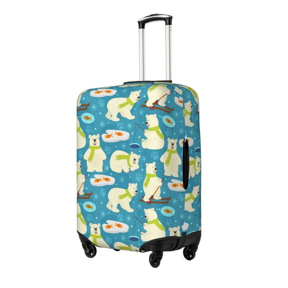 Naloa Cute Polar Bear Fishing Elastic Suitcase Protector, Travel Suitcase Protector Cover Fits 18-32in Suitcase(No luggage included)-Medium
