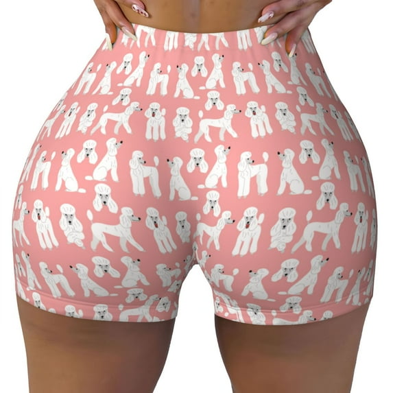 Naloa Cute Poodle Dog Biker Shorts for Women Seamless Scrunch Short Women’s Yoga Shorts for Gym Running Sport Shorts - Medium