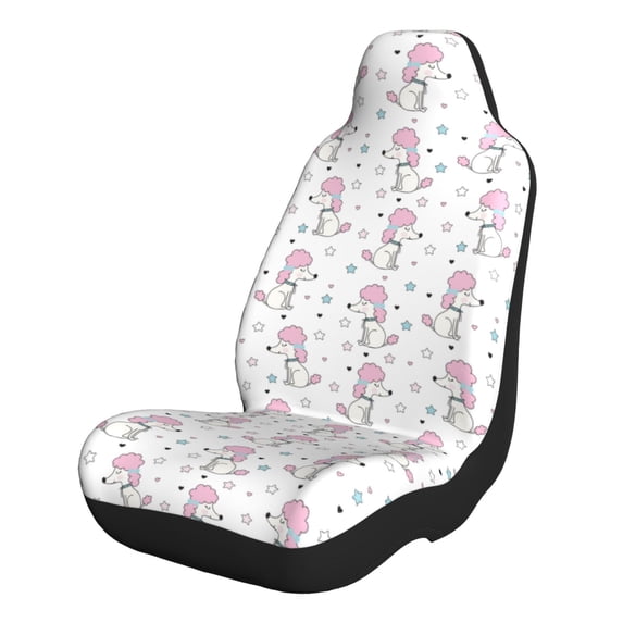 Naloa Cute Poodle Dog Car Seat Covers 2PCs Front Car Seat Covers Universal fit for Most Cars SUVs and Trucks - 1