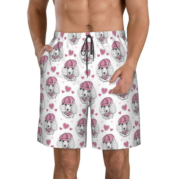Naloa Cute Poodle Dog Men's Beach Shorts, Surfing shorts, Swim trunks, Quick Dry Swim Trunks for Surfing Beach Fun - 3X-Large