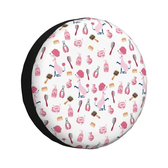 Naloa Cute Poodle Dog PVC Leather Spare Tire Wheel Cover for Car Truck SUV Camper Trailer Universal Fit many size14 inch