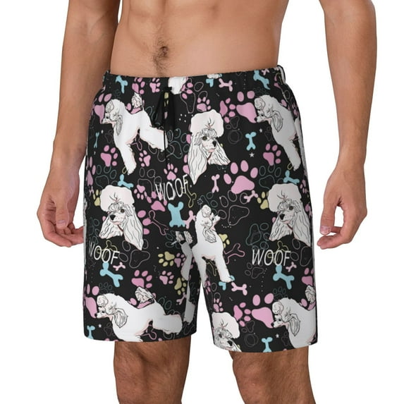 Naloa Cute Poodle Dog Print Men Swim Trunks with Compression Liner ,Board Shorts,Men's Swim Shorts with Drawstring and Elastic Waistband-XX-Large