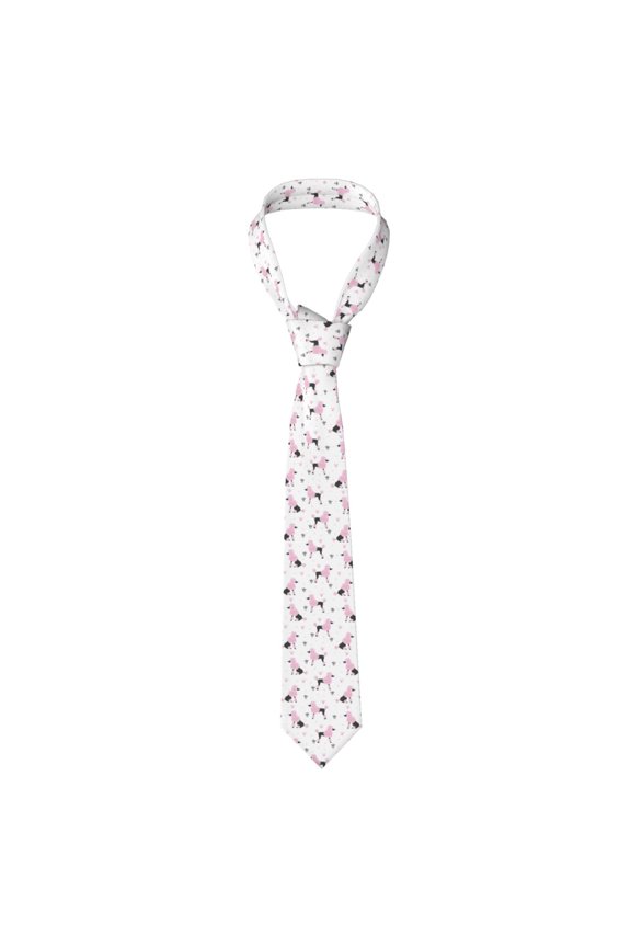 Cute Poodle Dog Print Solid Color Tie Formal Necktie for MenSuitable for business, daily life, work
