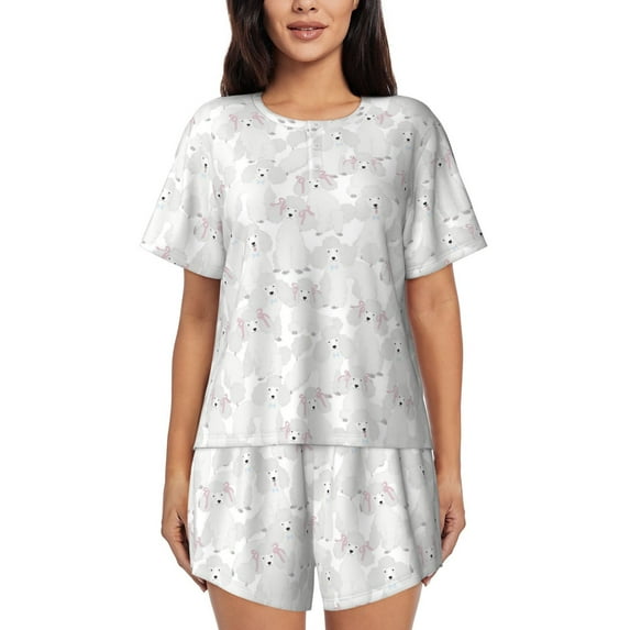 Naloa Cute Poodle Dog Women's Short-Sleeved Pajama Set, Loungewear, Summer pajamas, Breathable Cozy - 3X-Large