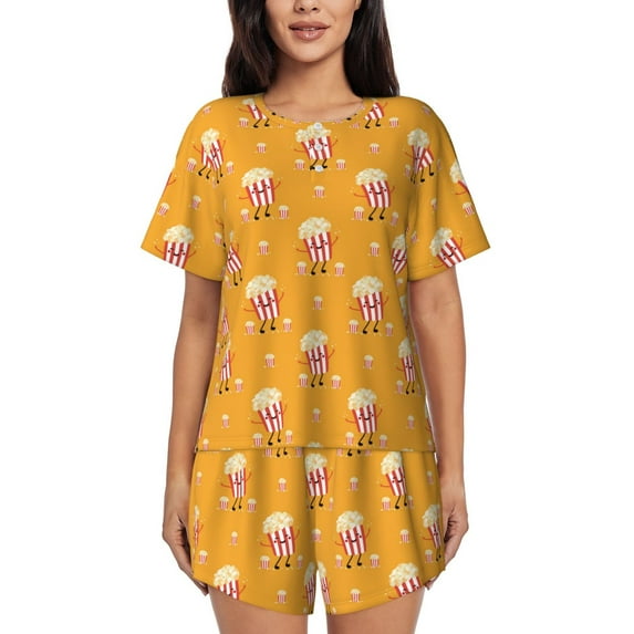 Naloa Cute Popcorn Women's Short-Sleeved Pajama Set, Loungewear, Summer pajamas, Breathable Cozy - X-Large