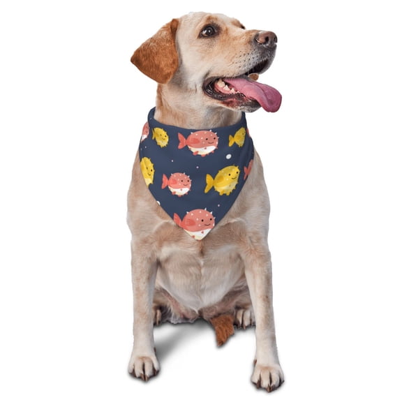 Naloa Cute Puffer Fish Dog Bandanas 1PC Washable Triangle Dog Scarfs Premium Durable Fabric, for Small Medium Large Dogs and Cats