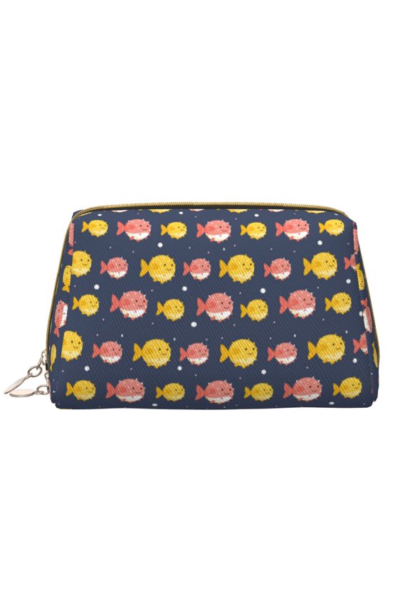 Cute Puffer Fish Leather Makeup Bag for Purse Travel, Portable Small Cosmetic Organizer for Women and Girls, Make up Bag with Zipper