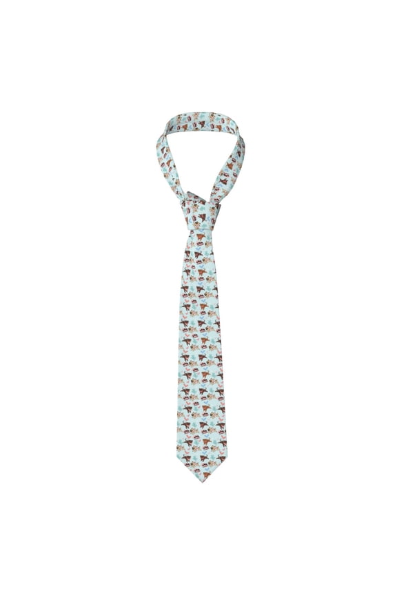 Cute Pug Dogs Print Solid Color Tie Formal Necktie for MenSuitable for business, daily life, work