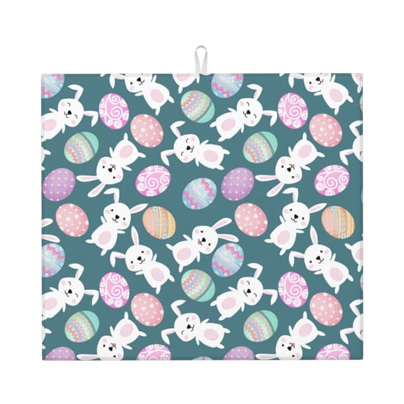 Naloa Cute Rabbit Easter Dish Drying Mat for Kitchen Counter, Heat Resistant Drainer Mats, Absorbent Draining Mat,Dish Rack Pad,16"x18"