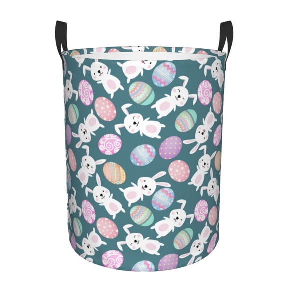 Naloa Cute Rabbit Easter Large Laundry Basket Waterproof Round Collapsible Storage bin with Handles for Hamper Kids Room,Toy StorageSmall