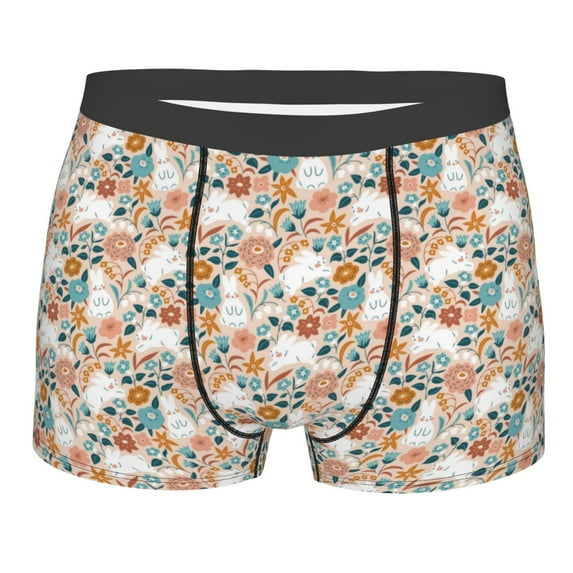 Naloa Cute Rabbit Floral Print Mens Underwear - Boxers for Men, Classic Briefs for Men