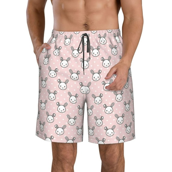 Naloa Cute Rabbit Men's Beach Shorts, Surfing shorts, Swim trunks, Quick Dry Swim Trunks for Surfing Beach Fun - 3X-Large