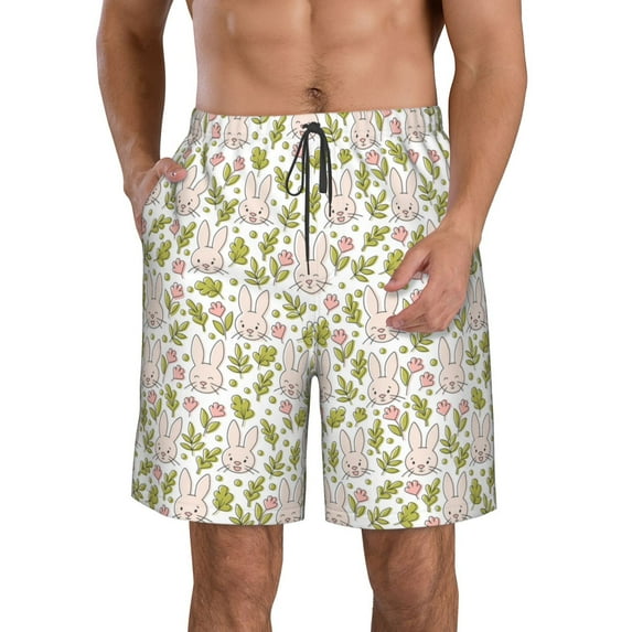 Naloa Cute Rabbit Men's Beach Shorts, Surfing shorts, Swim trunks, Quick Dry Swim Trunks for Surfing Beach Fun - Medium