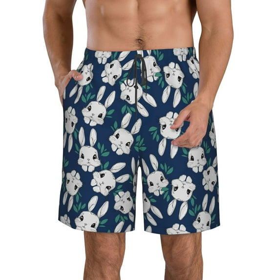 Naloa Cute Rabbit Men's Beach Shorts, Surfing shorts, Swim trunks, Quick Dry Swim Trunks for Surfing Beach Fun - Small