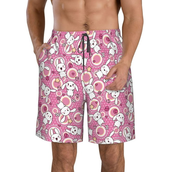 Naloa Cute Rabbit Men's Beach Shorts, Surfing shorts, Swim trunks, Quick Dry Swim Trunks for Surfing Beach Fun - Small