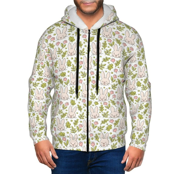 Naloa Cute Rabbit Men’s Hoodies, Zip up Hoodie, Sweatshirts,Hoodies for Men Sizes S-3XL-Large