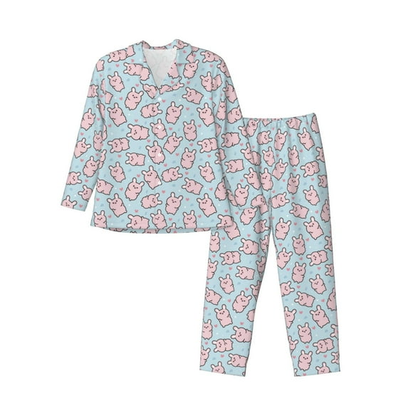 Naloa Cute Rabbit Men’s Pajamas Set - Long Sleeve Button Down Sleep Shirt and Pajama Bottoms Sleepwear Set-Small