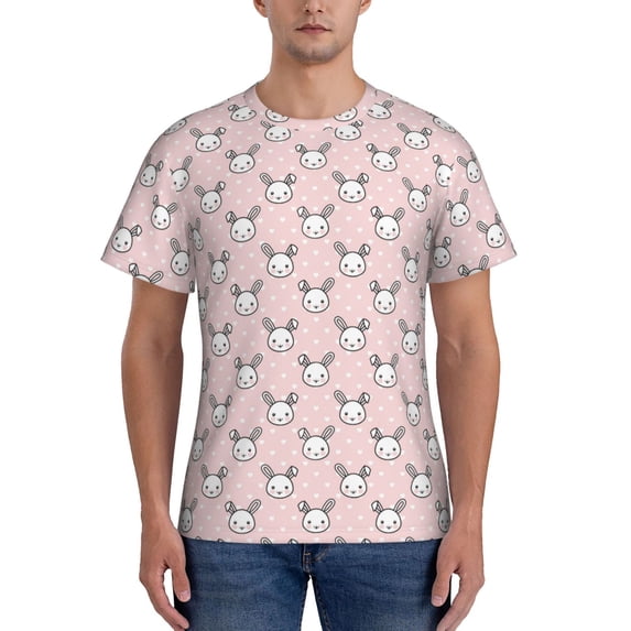 Naloa Cute Rabbit Men's T-Shirt Sport T-shirt Men's Basic Tee Casual Men's Shirt, Round Neck, Short Sleeves - XX-Large