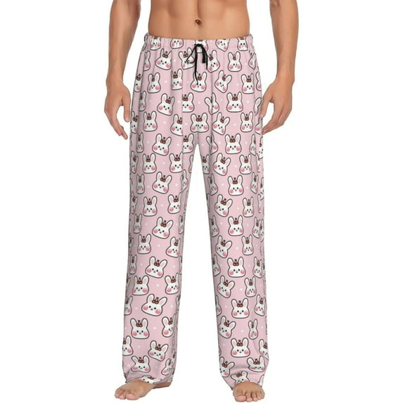 Naloa Cute Rabbit Pajama Pants Men, PJ Bottoms, Sleep & Lounge Pants-Large