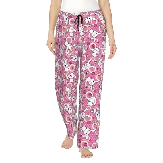 Naloa Cute Rabbit Print Women’s Ultra-Soft Comfy Pajama Lounge Pants with Pockets & Drawstring