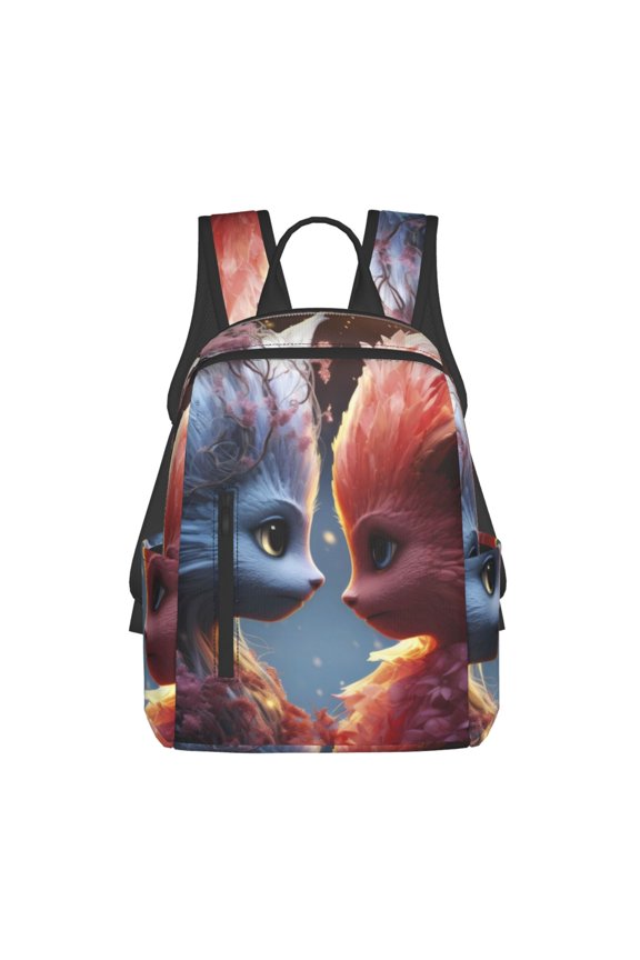 Cute Red And White Elf Print Lightweight DayBackpack Suitable for school, work, shopping, travel, etc.