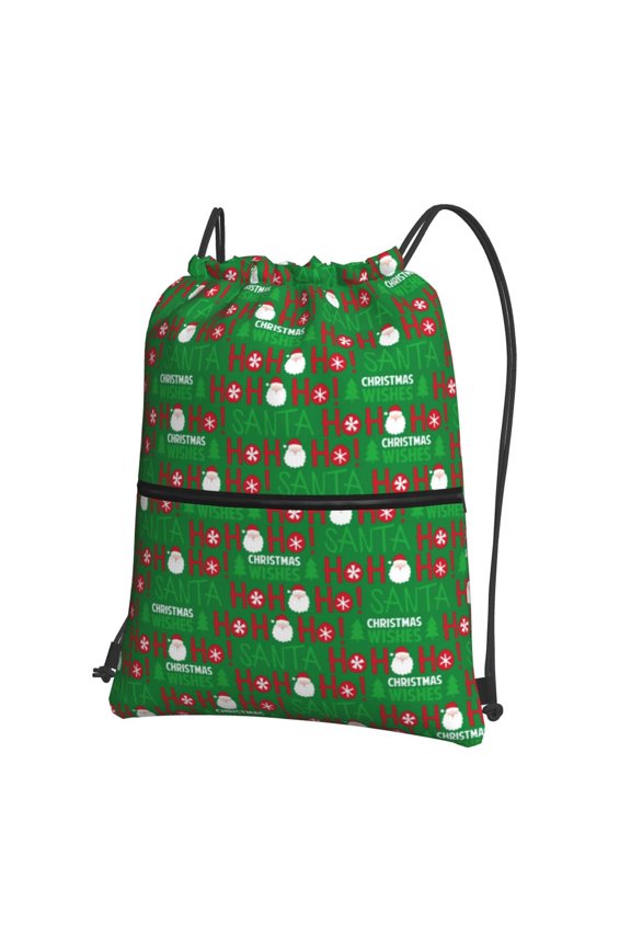 Cute Santa And Ho Ho Ho Drawstring Backpack String Bag Cinch Water Resistant for Gym Shopping Sport Yoga