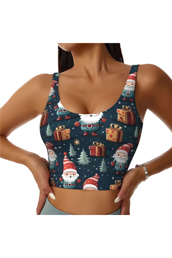 Cute Santa Claus Gift Sports Bras for Women,Sports Bras for Women High Support with Removable Pads-Large