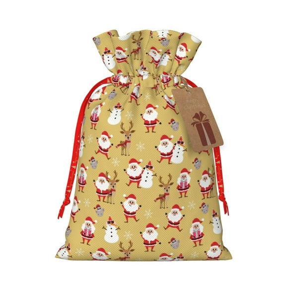 Naloa Cute Santa and Reindeer Drawstring Christmas Bags, 3D Xmas Gift Bags, Christmas Wrapping Bags, Xmas Goodie Bags, Treat Pouch Bags, Party Favor Bags-Small