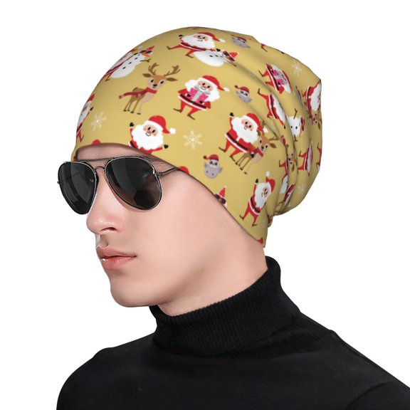 Naloa Cute Santa and Reindeer Soft Beanie Hat, Knit Beanie Daily Beanie in Fine Knit for Women Men Winter Travel, Outdoor