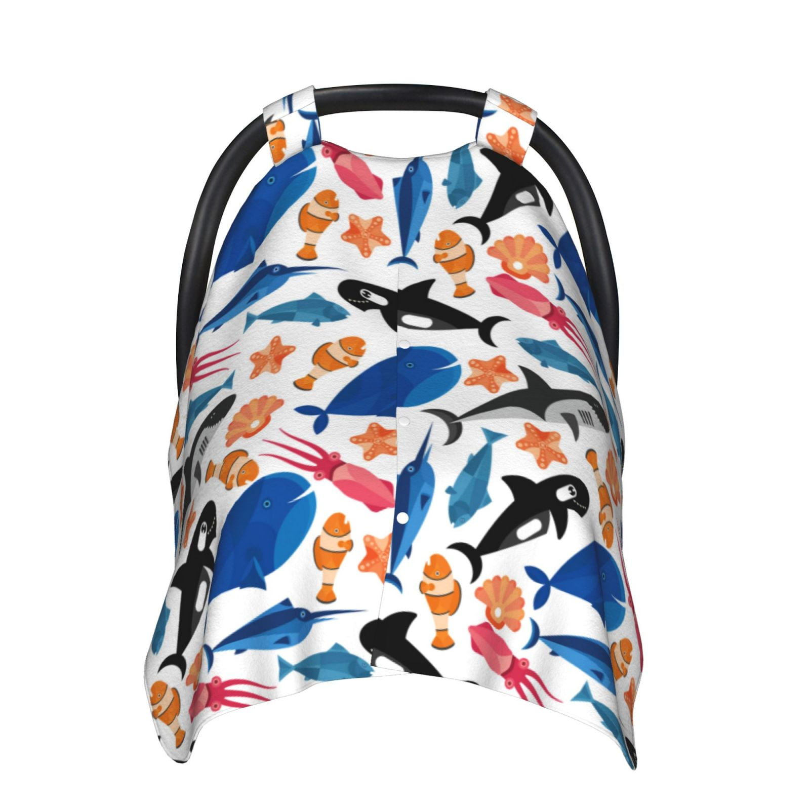 Naloa Cute Sea Animals Baby Car Seat Cover, Breathable Baby Carrier Cover, Multiuse Baby Carrier Cover & Nursing Breastfeeding Cover