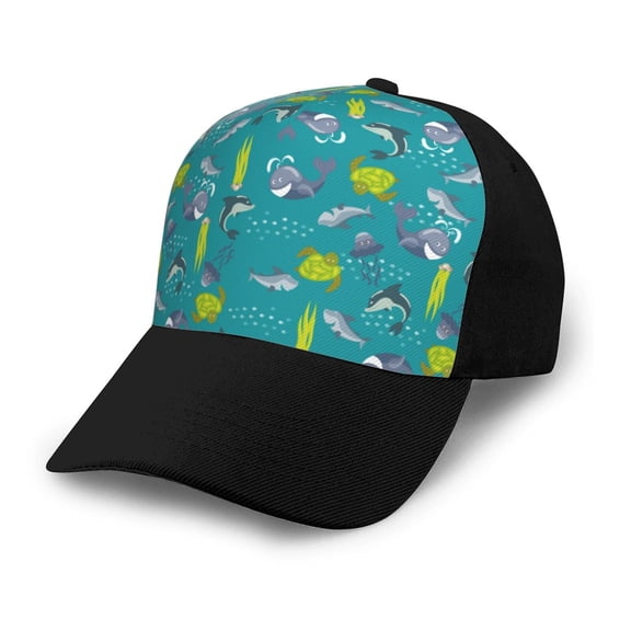 Naloa Cute Shark Turtle Adult adjustable Print Baseball Hat, Patchwork curved brim baseball capfor Men and Women, One Size
