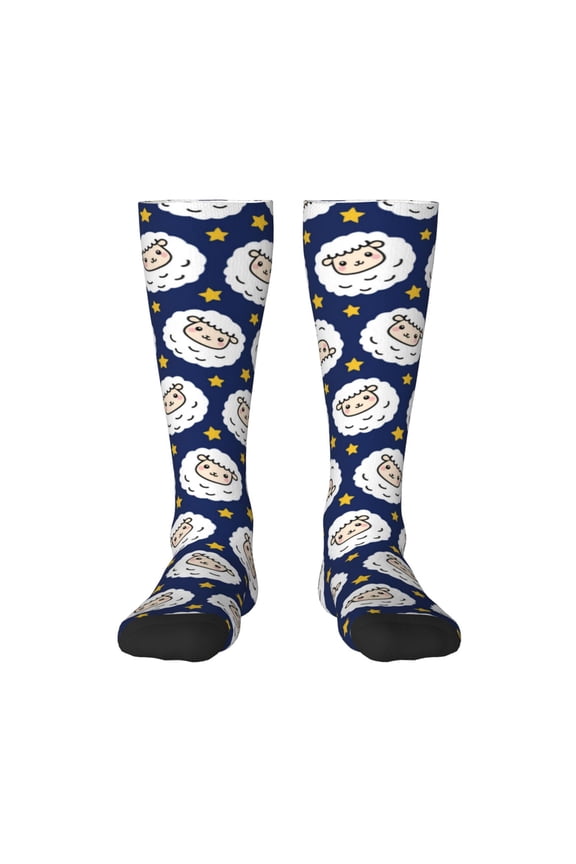Cute Sheep With Star Thigh High Socks Extra Long Stretchy Sock Women Over Knee High Opaque Stocking Daily Wear