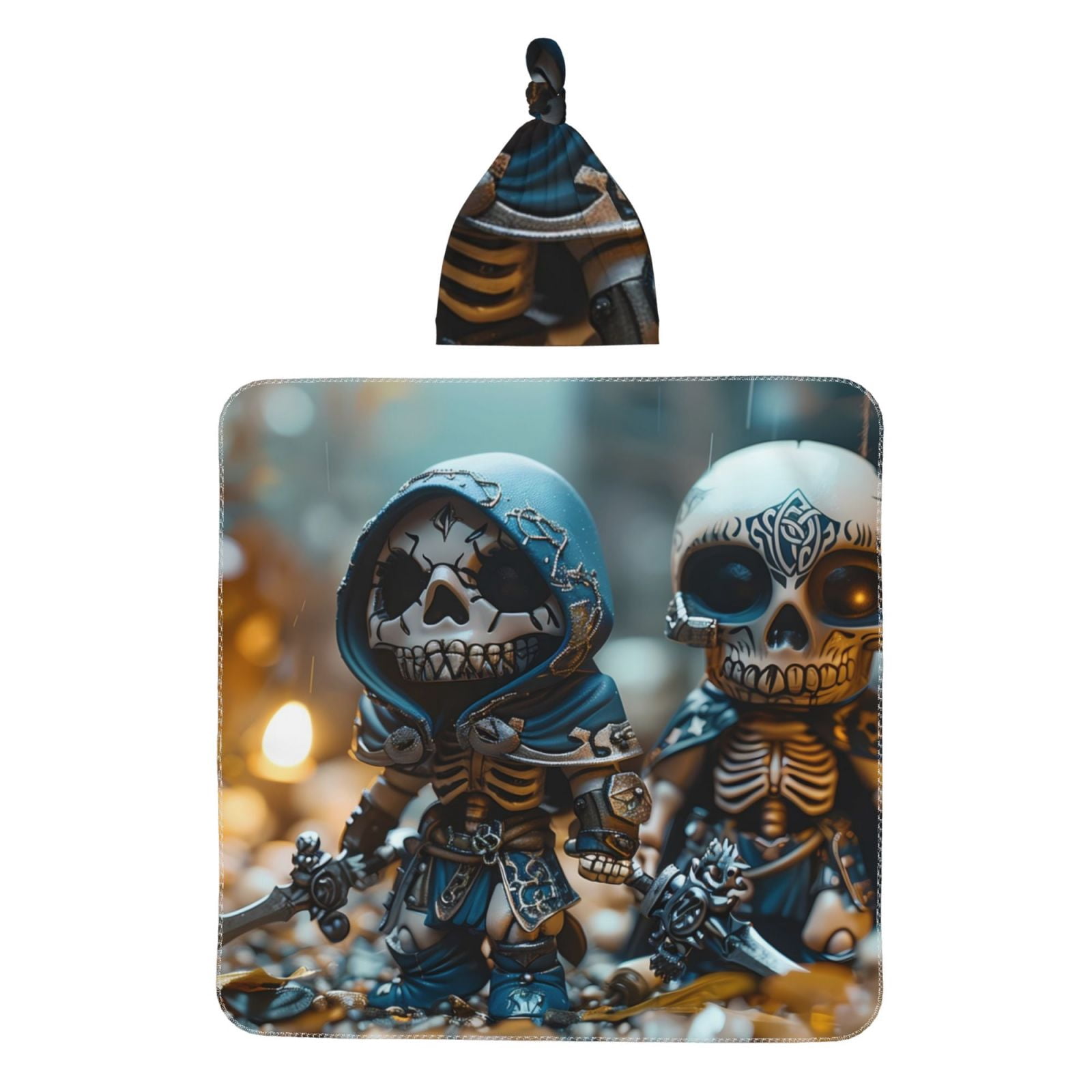 Naloa Cute Skeletons Figurines Baby Swaddle Blanket and Headband Set, Newborn Receiving Blanket Swaddle Wrap