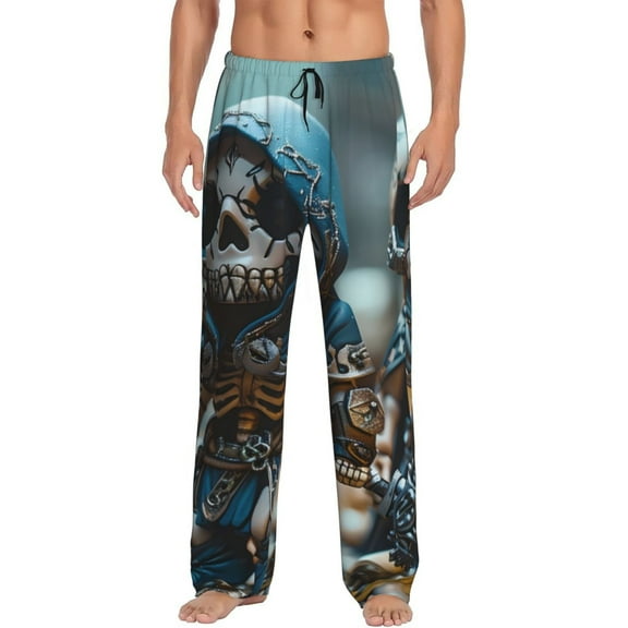 Naloa Cute Skeletons Figurines Pajama Pants Men, PJ Bottoms, Sleep & Lounge Pants-Medium