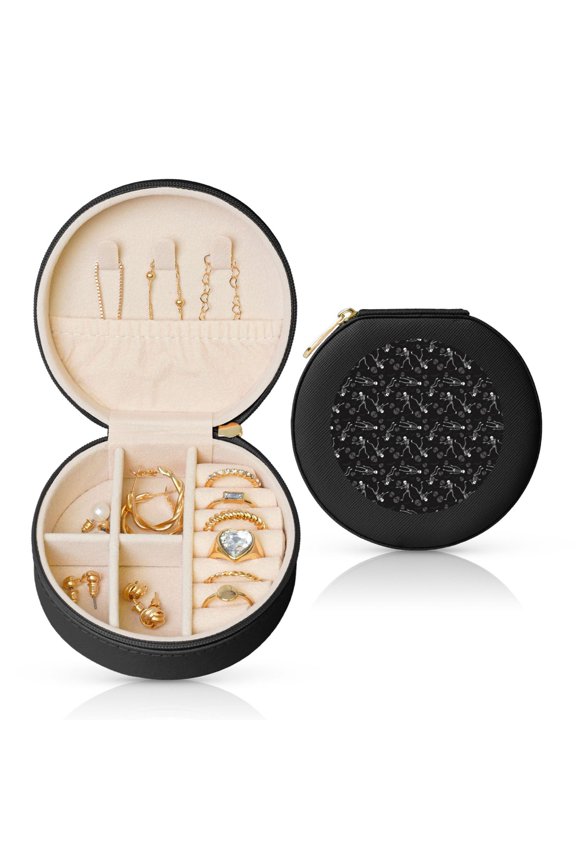 Cute Skull Round Jewelry Box, Travel Jewelry Organizer, 3.9 x 3.9 x 2in Jewelry Storage Box for Women-Black