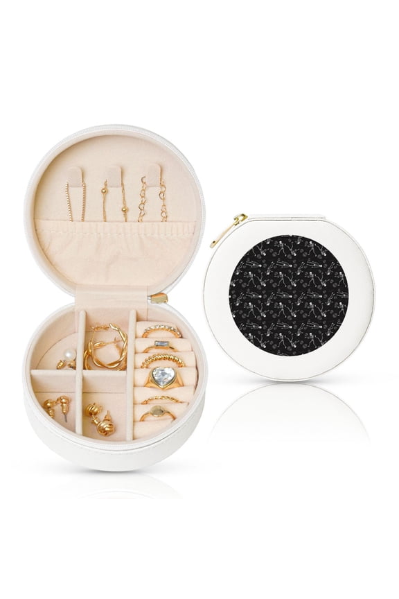 Cute Skull Round Jewelry Box, Travel Jewelry Organizer, 3.9 x 3.9 x 2in Jewelry Storage Box for Women-White