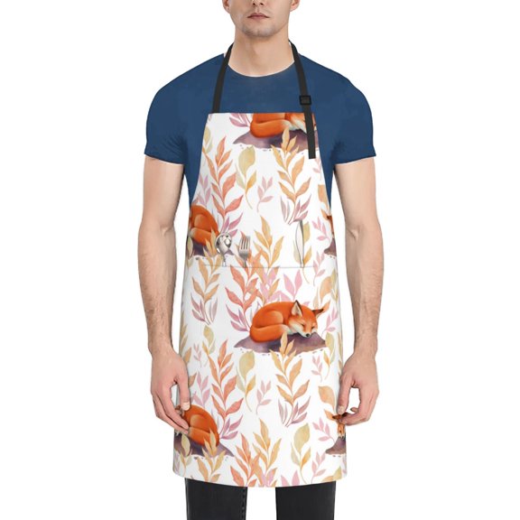Naloa Cute Sleepy Fox Apron Kitchen Aprons with Pockets for Women Men Chef