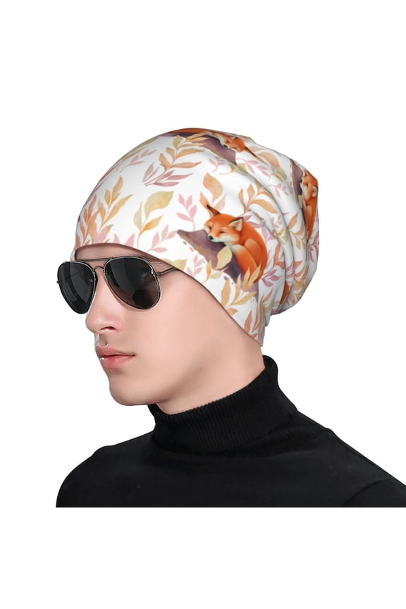 Cute Sleepy Fox Soft Beanie Hat, Knit Beanie Daily Beanie in Fine Knit for Women Men Winter Travel, Outdoor