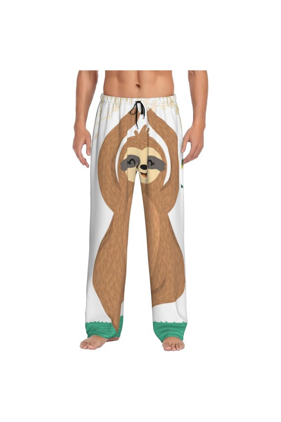 Cute Sloth In Yoga Pose Tree Pajama Pants Men, PJ Bottoms, Sleep & Lounge Pants-Large