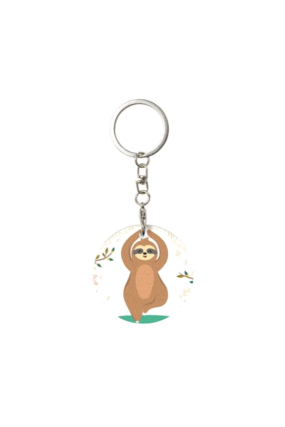 Cute Sloth In Yoga Pose Tree Print Round Keychain Keychain Key Ring, Key Tag, Key Chain Bulk for Gift Accessories (Round)