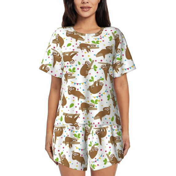 Naloa Cute Sloth Women's Short-Sleeved Pajama Set, Loungewear, Summer pajamas, Breathable Cozy - XX-Large